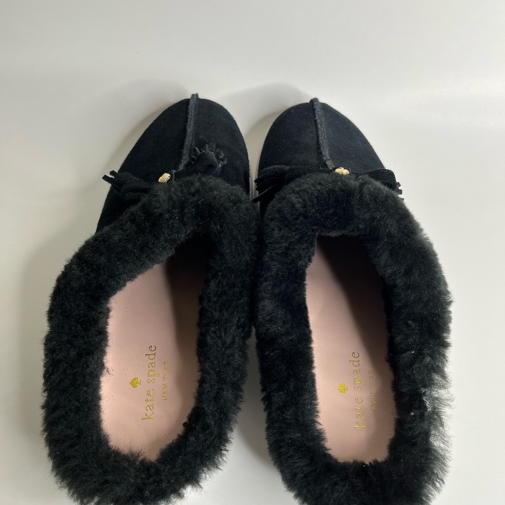 KATE SPADE Black Suede Shearling Slides Sz‎ 10.5 - Picture 5 of 8